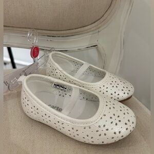 🦢 12~18 Mth Size 5 Carter's White Baby Floral Ballet Flats NWT